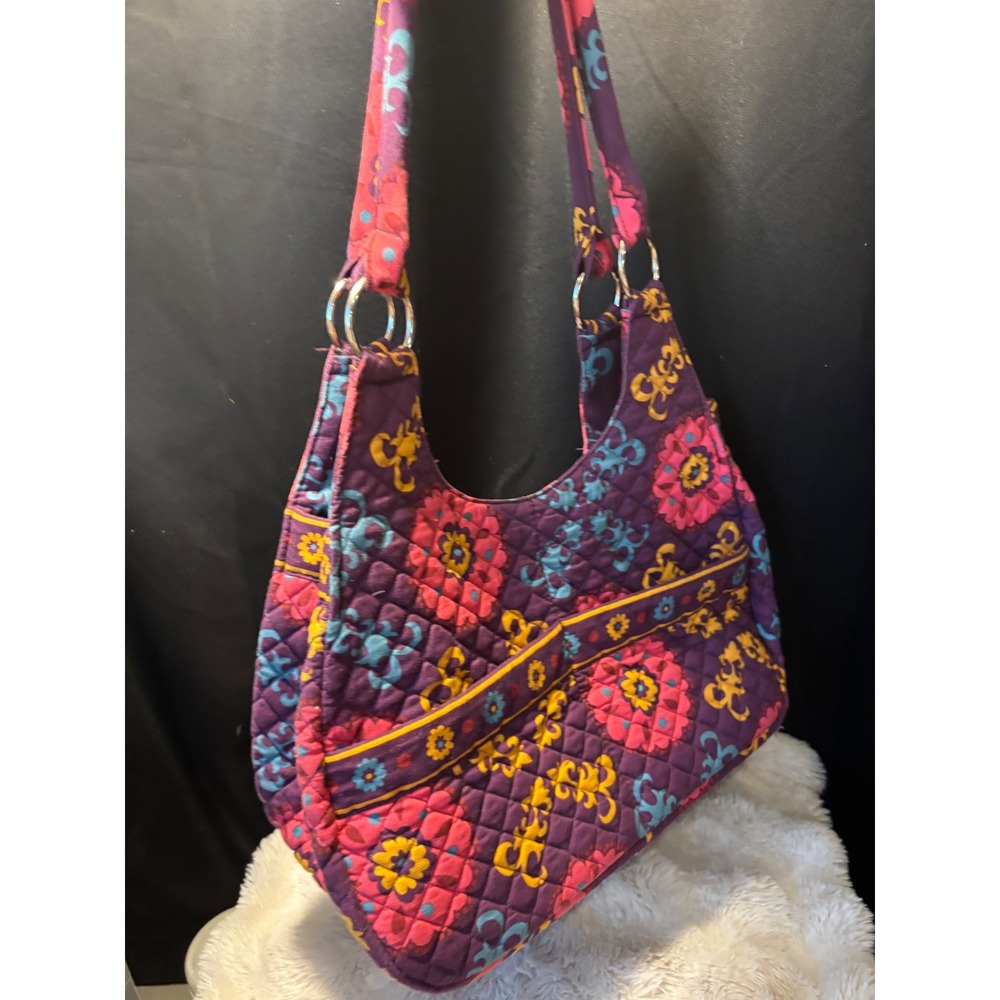 Stephanie Dawn Quilted Cotton Shoulder Bag Purple Floral Paisley Made in USA
